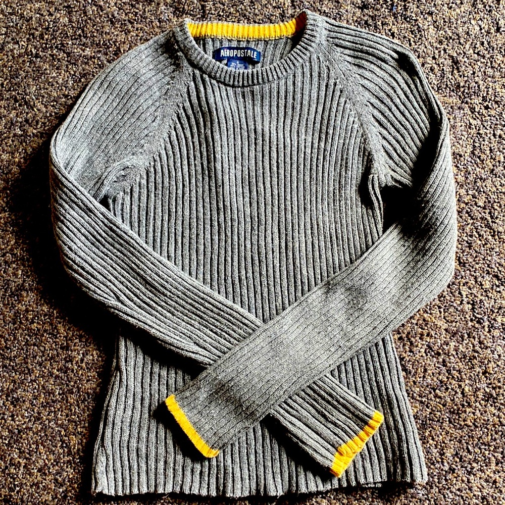 Aeropostale Gray & Yellow Ribbed Sweater EUC